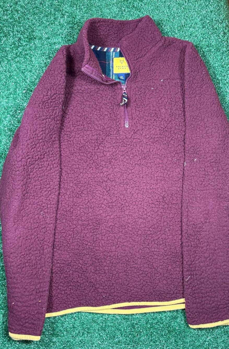 Prince & Fox Quarter Zip Sherpa Pullover Size L Burgundy Fleece